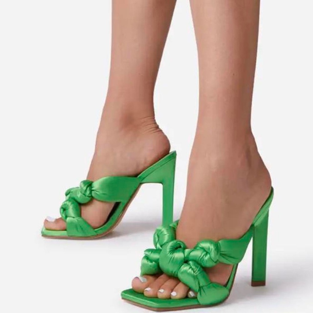 EGO Green Knotted Satin Mules